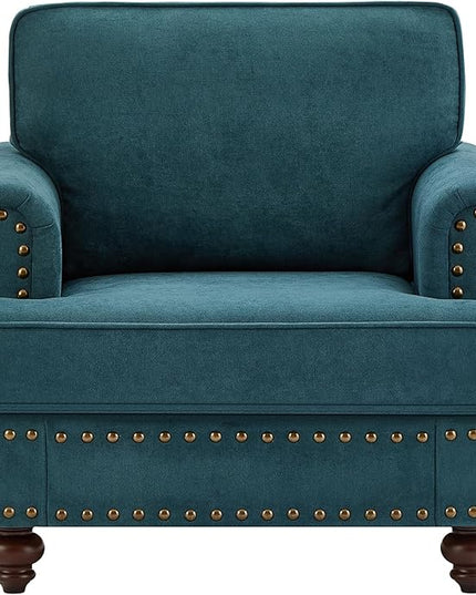 Upholstered Single Sofa Chair with Metal Legs, Modern Armchairs with Nailhead Trim for Living Room,Bedroom and Office, Lake Green, 60.83" W - LeafyLoom
