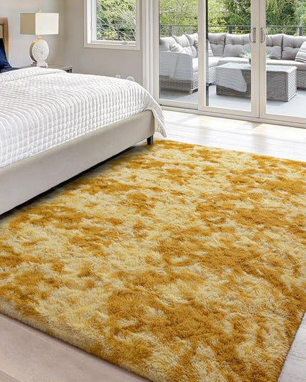 Large Area Rugs for Living Room, Super Soft Fluffy Modern Bedroom Rug, Tie-Dyed Orange Yellow Indoor Shag Fuzzy Carpets for Girls Kids Nursery Room Home Decor (A-Orange, 4x6 Feet) - LeafyLoom