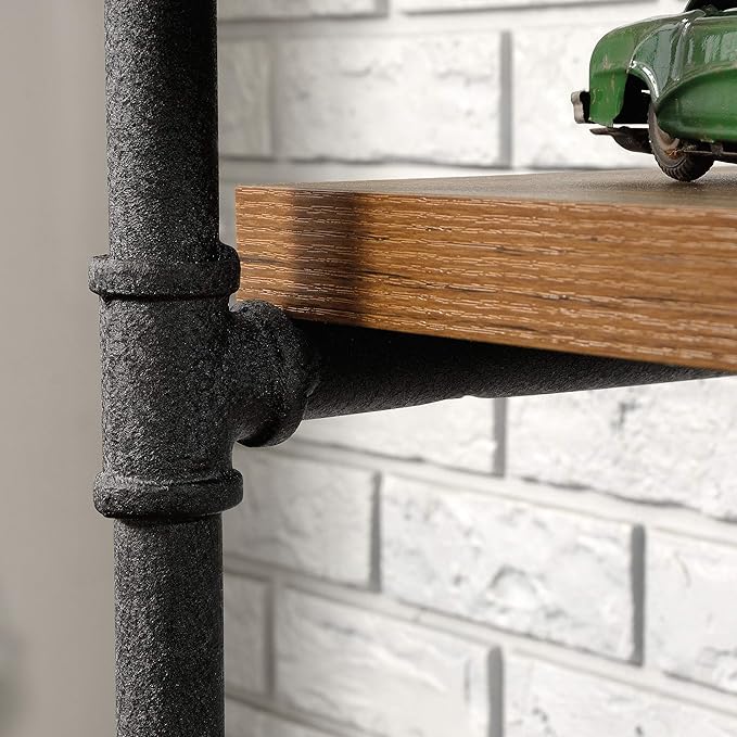 Sauder Iron City Tall Bookcase/book shelf, Checked Oak finish - LeafyLoom