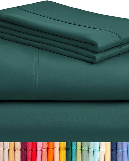 LuxClub 4 PC Sheet Bed Sheets Deep Pockets 18" Eco Friendly Wrinkle Free-Kids-Fitted Sheets Machine Washable Hotel Bedding Silky Soft - Emerald Twin XL - LeafyLoom