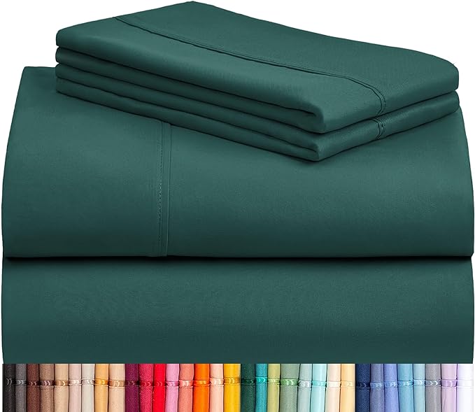 LuxClub 4 PC Sheet Bed Sheets Deep Pockets 18" Eco Friendly Wrinkle Free-Kids-Fitted Sheets Machine Washable Hotel Bedding Silky Soft - Emerald Twin XL - LeafyLoom
