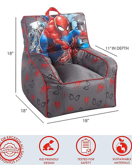 Idea Nuova Marvel Spiderman Toddler Nylon Bean Bag Chair with Piping & Top Carry Handle, Large - LeafyLoom