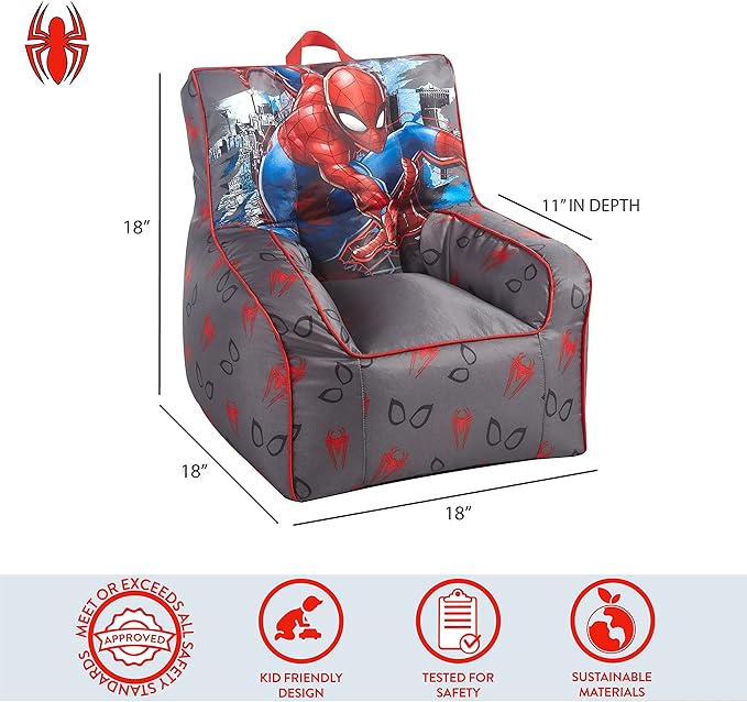 Idea Nuova Marvel Spiderman Toddler Nylon Bean Bag Chair with Piping & Top Carry Handle, Large - LeafyLoom