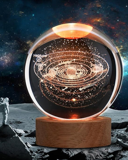 Large 3D Solar System Crystal Ball, Crystal Lamp 16 Color Changing Night Light with Remote Control for Bedroom Decor, Birthday Gift for Teens Boys and Girls, Solar System Model - LeafyLoom
