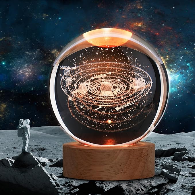 Large 3D Solar System Crystal Ball, Crystal Lamp 16 Color Changing Night Light with Remote Control for Bedroom Decor, Birthday Gift for Teens Boys and Girls, Solar System Model - LeafyLoom