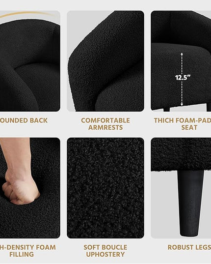 Yaheetech Accent Chair, Cozy Living Room Chairs with Soft Padded, Furry Sherpa Barrel Chair Sturdy Legs, Modern Armchair for Living Room Bedroom Reception Room Office Reading Room, Black - LeafyLoom