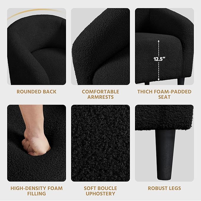 Yaheetech Accent Chair, Cozy Living Room Chairs with Soft Padded, Furry Sherpa Barrel Chair Sturdy Legs, Modern Armchair for Living Room Bedroom Reception Room Office Reading Room, Black - LeafyLoom