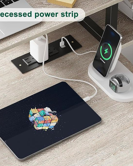 L Shaped Desk with Drawers, 66" Home Office Desk with Power Outlet and Led Strip, Reversible Computer Desk with Storage Shelves & Monitor Stand, Large Corner Desk Gaming Desk, Grey - LeafyLoom