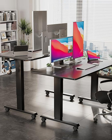Electric Standing Desk 48 Inch, Ergonomic Height Adjustable Table with T-Shaped Metal Bracket Modern Computer Workstations for Home Office, Black - LeafyLoom