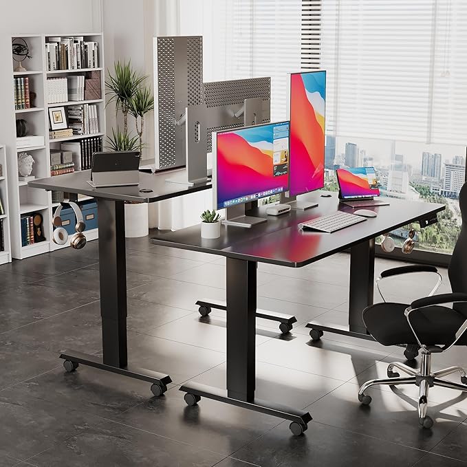 Electric Standing Desk 48 Inch, Ergonomic Height Adjustable Table with T-Shaped Metal Bracket Modern Computer Workstations for Home Office, Black - LeafyLoom