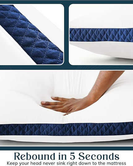 Lux Decor Bed Pillows for Sleeping - Pillows Queen Size Set of 2 - Hotel Quality Gusseted Down Alternative Pillows for Back, Stomach or Side Sleepers (Navy, 26x18) - LeafyLoom