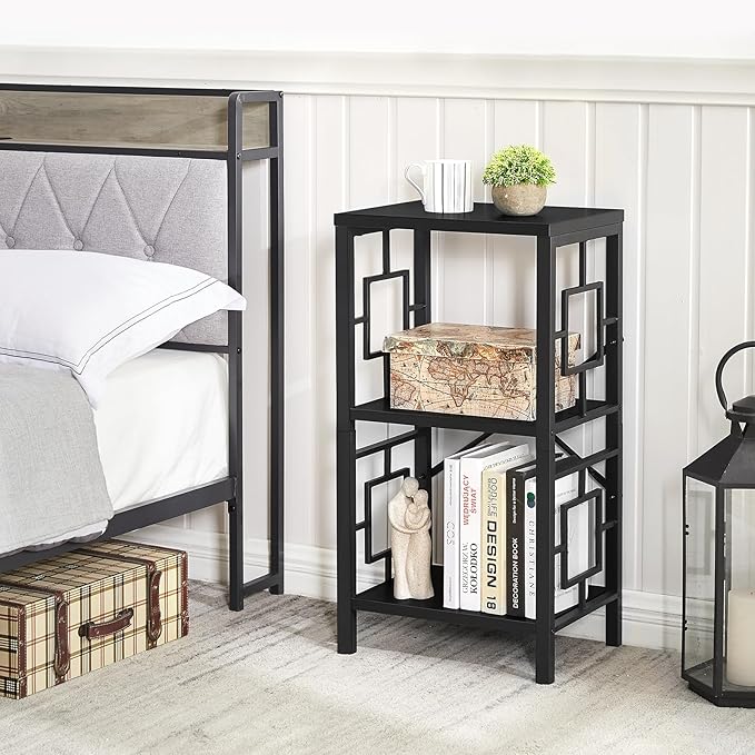 Small Bookshelf, 3 Tier Vintage Industrial Small Bookshelf for Small Spaces, Freestanding Open Shelf Bookcase, Versatile Bookshelf for Home Office, Bedroom & Living Room, Black - LeafyLoom