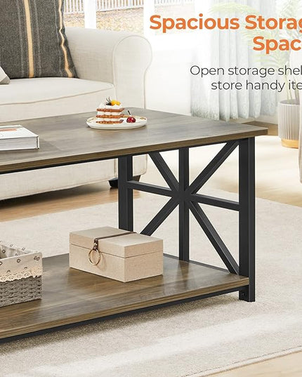 GreenForest Coffee Table for Living Room with Round Corners Farmhouse Style Center Table with Storage Shelf 39 Inch Space Saving Easy Assembly Gray Wash - LeafyLoom