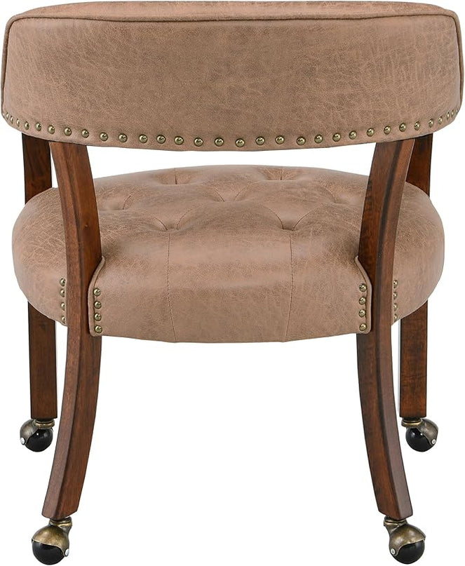 Dining Chairs with Casters and Arms, Rolling Dining Chairs with Wheels, Solid Wood Office Desk Chairs, 26“Dx25.2 Wx31.5“H, Cherry Legs & Yellowish Brown Fabric SY-1533-LT - LeafyLoom