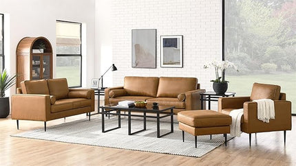 Upholstered 3 Seater Sofa Couch with Metal Legs and Removable Cushions for Livingroom Bedroom, Including 2 Bolster Pillows, Brown, 77" W - LeafyLoom