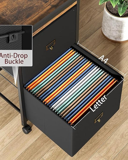 File Cabinet with 2 Drawers, Mobile Filing Cabinet Fits Letter Size or A4, Fabric Vertical File Cabinet on Wheels, File Cabinet for Home Office, Small Under Desk Storage Cabinet, Black - LeafyLoom