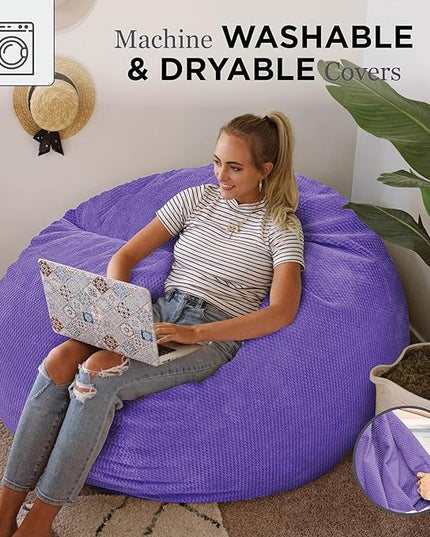 CordaRoy's Chenille Bean Bag - Convertible Bean Bag Chair & Bed - Machine-Washable Chenille Fabric Cover - for Basement, Living Room, Game Room, Dorm & More - Full Size - Very Peri Purple - LeafyLoom