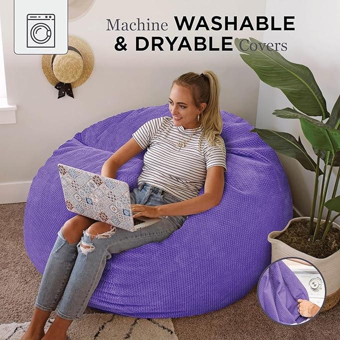 CordaRoy's Chenille Bean Bag - Convertible Bean Bag Chair & Bed - Machine-Washable Chenille Fabric Cover - for Basement, Living Room, Game Room, Dorm & More - Full Size - Very Peri Purple - LeafyLoom