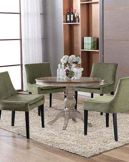 COLAMY Modern Dining Chairs Set of 6, Upholstered Corduroy Accent Side Chairs with Mid Back and Wood Legs for Living Room/Dining Room- Light Green - LeafyLoom