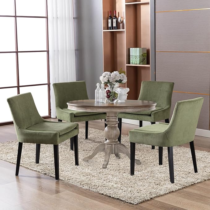 COLAMY Modern Dining Chairs Set of 4, Upholstered Corduroy Accent Side Chairs with Mid Back and Wood Legs for Living Room/Dining Room- Light Green - LeafyLoom