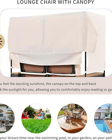 Outdoor Patio Conversation Set, 2-Piece Patio Bench Rattan Roof Set, Effective UV Protection Fabric & Waterproof Cushions and Adjustable Backrest for Garden, Backyard and Porch - LeafyLoom