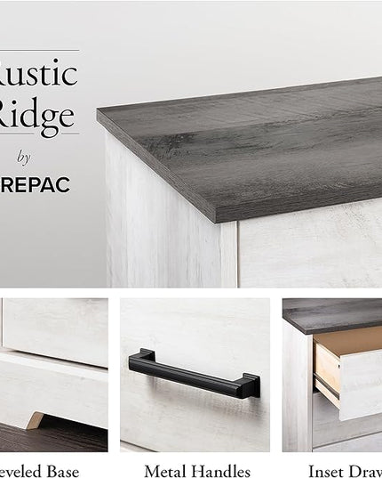 Prepac Rustic Ridge Farmhouse 3-Drawer Nightstand, Washed White, ADNR-1603-1 - LeafyLoom