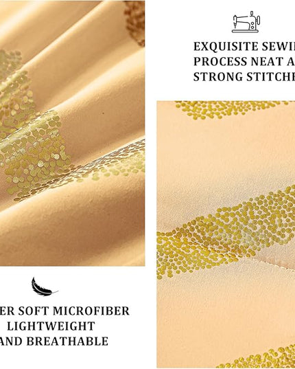 Yellow Gold Comforter Set Queen Size Metallic Bedding Set for Girls Lightweight Microfiber Comforter Set,4 Piece (2 Matching Sham + 1 Decorative Pillow) - LeafyLoom