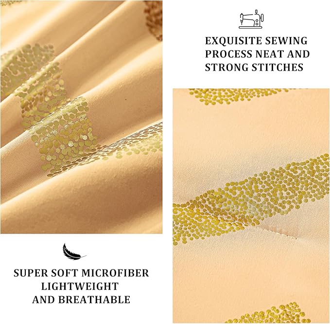 Yellow Gold Comforter Set Queen Size Metallic Bedding Set for Girls Lightweight Microfiber Comforter Set,4 Piece (2 Matching Sham + 1 Decorative Pillow) - LeafyLoom