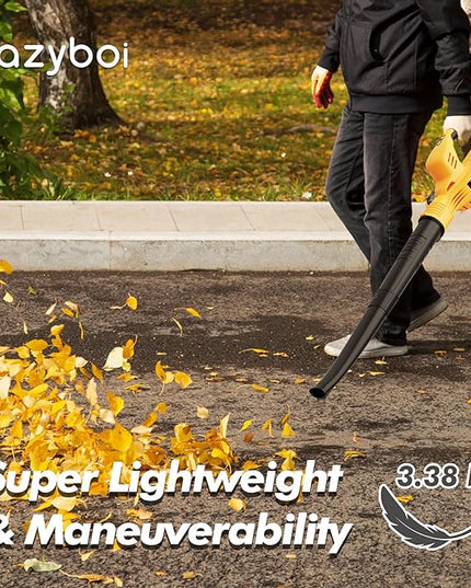 Leaf Blower Cordless - 21V Electric Cordless Leaf Blower with 2 Batteries and Charger, 2 Speed Mode, 2.0Ah Lightweight Battery Powered Leaf Blowers for Lawn Care, Patio, Blowing Leaves Lemon Yellow - LeafyLoom