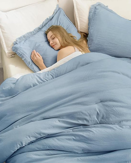 Andency Grayish Blue Comforter Set Full Size, 3 Pieces Boho Tassel Lightweight Bedding Comforter Sets, All Season Soft Fluffy Fringe Bed Set (79x90In Comforter & 2 Pillowcases) - LeafyLoom