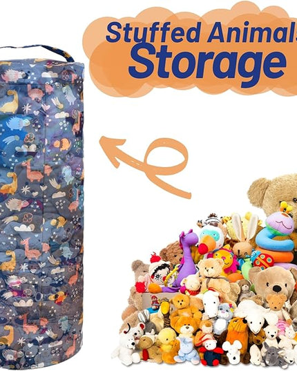 Dinosaur Stuffed Animal Storage Bean Bag Cover for Kids - Organize, Sit, Play & Box Help Promote Comfort and Relaxation - Perfect Playroom & Bedroom Plush Toys Beanbag, Cylinder, Best Gift for Kids - LeafyLoom