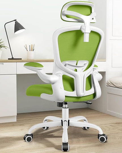 FelixKing Premium Ergonomic Office Chair with Adjustable Headrest, Thickened 90° Flip Armrests, and Lumbar Support – Height Adjustable | Ideal for Home Office Desks and Workstations | Green - LeafyLoom