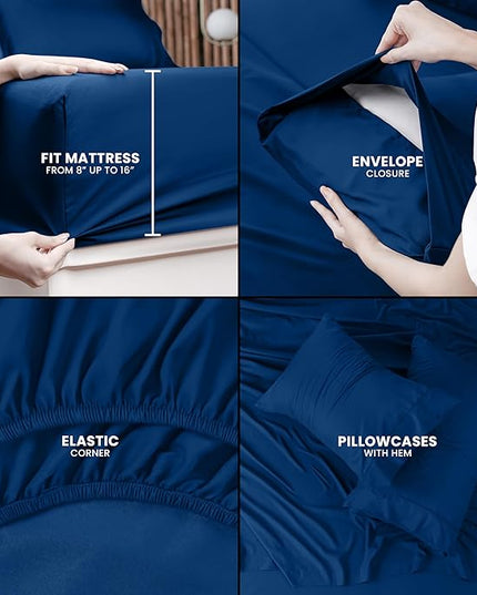 Utopia Bedding King Bed Sheets Set - 4 Piece Bedding - Brushed Microfiber - Shrinkage and Fade Resistant - Easy Care (King, Dusk Blue) - LeafyLoom