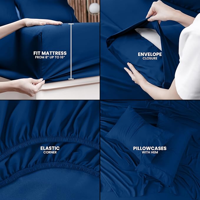 Utopia Bedding King Bed Sheets Set - 4 Piece Bedding - Brushed Microfiber - Shrinkage and Fade Resistant - Easy Care (King, Dusk Blue) - LeafyLoom