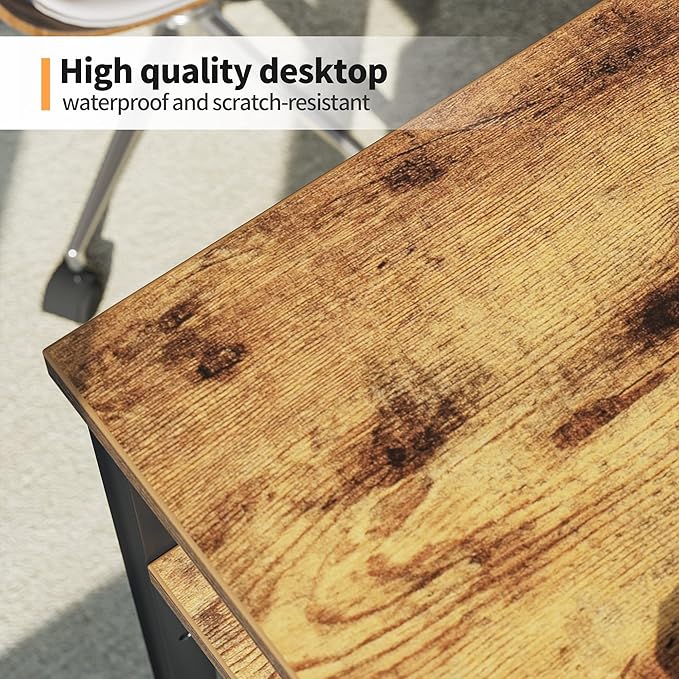 CubiCubi L Shaped Desk, 59.1 inch Reversible Corner Desk with Storage Shelves, Home Office Desk with Monitor Stand, Rustic Brown - LeafyLoom