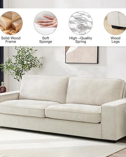 EASELAND Sofa Couch, 88" Chenille Loveseat for Living Room, 3 Seater Lounge Sofa for Bedroom with Removable Back and Seat Cushions, Modern Deep Seat Comfy Couch with Solid Wood Legs and Armrest(Beige) - LeafyLoom