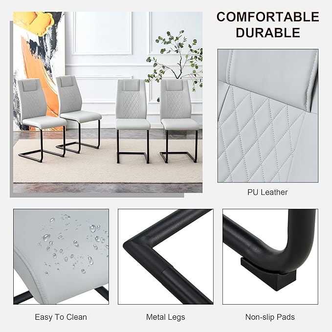 NicBex Dining Chairs Set of 4 Modern Faux Leather High Back Dining Room Kitchen Chairs with Black Metal Legs,Side Chairs for Dining Room, Kitchen,Living Room, and Restaurants,Light Gray - LeafyLoom