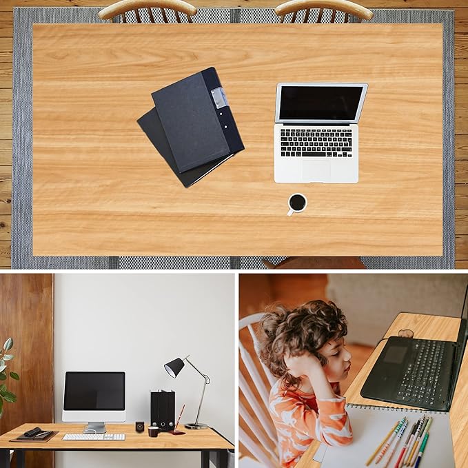 AHB 55" Rolling Computer Desk with 4 Smooth Wheels, Simple Style Mobile Writing Desk Home Office Study Table Movable Workstation with Metal Frame - LeafyLoom