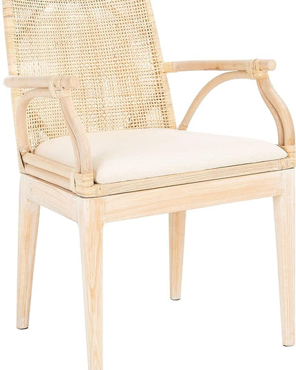 SAFAVIEH Home Collection Gianni Natural Wash/White Cushion Living Dining Room Bedroom Office Foyer Arm Chair SEA4011B - LeafyLoom