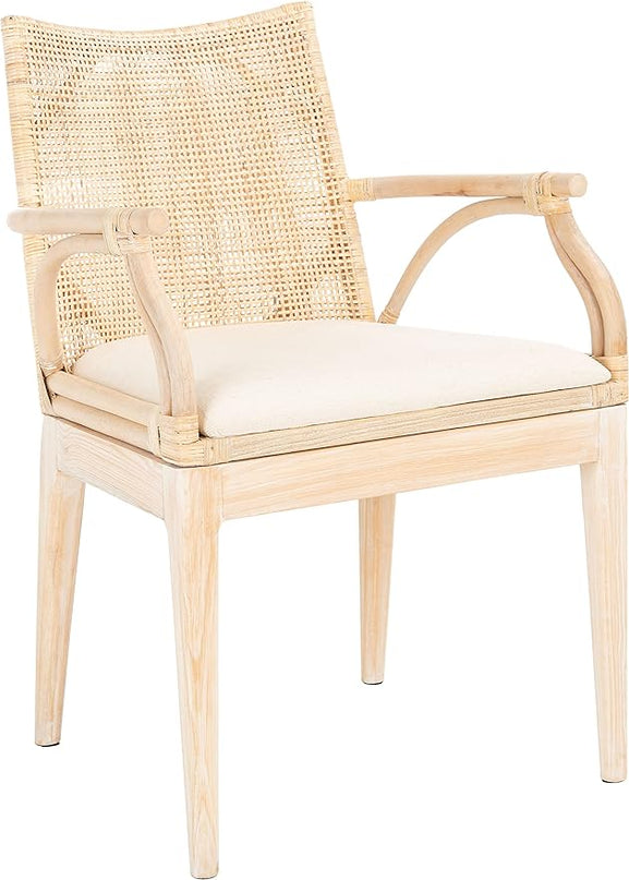 SAFAVIEH Home Collection Gianni Natural Wash/White Cushion Living Dining Room Bedroom Office Foyer Arm Chair SEA4011B - LeafyLoom