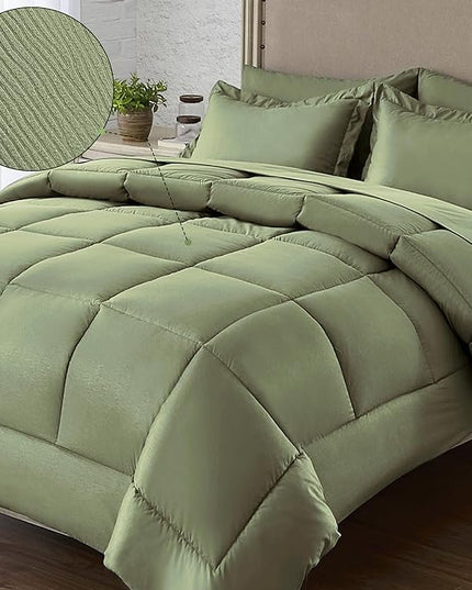 Twin Bed in a Bag 5 Pieces Comforter Set Twin, Wood Grain Texture Bedding Comforter Set Green Bed Set with Comforter, Pillowcase, Flat Sheet, Fitted Sheet and Pillow Sham - LeafyLoom