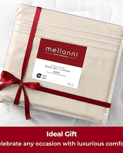 Mellanni Split King Sheets Set - 5 PC Iconic Collection Bedding Sheets & Pillowcases - Hotel Luxury, Extra Soft, Cooling Bed Sheets - Deep Pocket up to 16 inch (Split King, Burnt Sand) - LeafyLoom