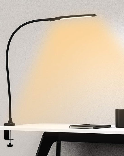 YOUKOYI Desk Lamp with Clamp, Swing Arm Lamp, Flexible Gooseneck Architect Table Lamp - Stepless Dimming, 3 Color Modes, Touch Control, 9W, 1050LUX Eye-Care for Study/Reading/Office/Work (Black) - LeafyLoom