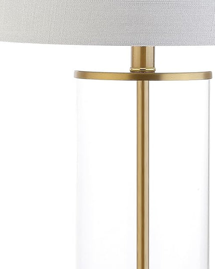 JONATHAN Y JYL2005A Collins 29" Glass LED Table Lamp Modern Contemporary Glam Bedside Desk Nightstand Lamp for Bedroom Living Room Office College Bookcase LED Bulb Included, Clear/Brass Gold - LeafyLoom