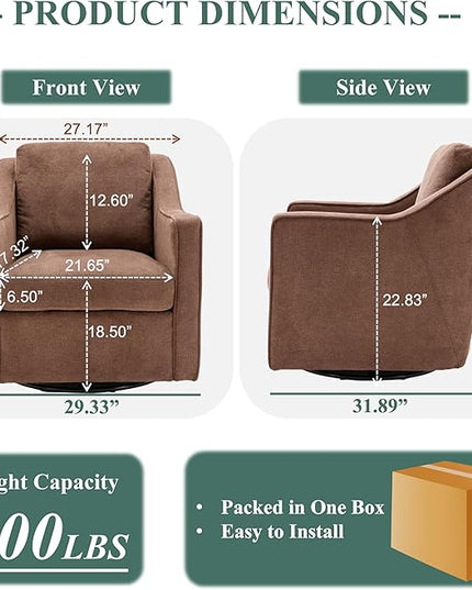 COLAMY 360° Swivel Accent Chair Set of 2, Upholstered Fabric Leisure Armchair with Lumbar Pillow for Living Room Bedroom Home Office, Brown - LeafyLoom