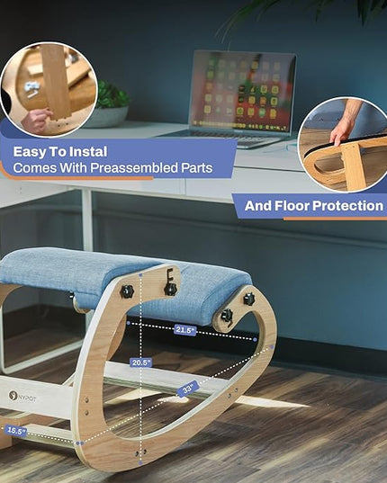 Ergonomic Kneeling Chair - Rocking Office Chair Adjustable Stool - Knee Chair Posture Chair - Wooden Desk Chair, Ergonomic Chair for Home Office, Office Chair for Back Pain (Blue) - LeafyLoom