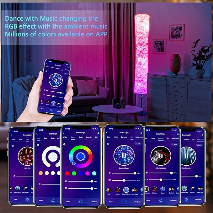Smart Corner Floor Lamp - 60" LED RGB Standing Lamp Mood Lighting Color Changing Floor Lamps Light for Living Room Bedroom Decor with Alexa Google Assistant WiFi(Chromed) - LeafyLoom