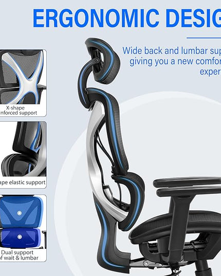 GABRYLLY Ergonomic Office chair with Lumbar Support, Big and Tall Mesh Chairs with Adjustable 3D Arms, Headrest & Soft Seat, Large Desk Chair for Home Gaming,Black - LeafyLoom