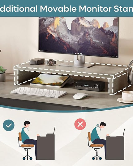 Bestier Lift Top L Shaped Desk with File Drawer, 55'' x 55'' Office Desk with Reversible Storage Drawers, L Shaped Standing Desk with Computer Monitor Stand (Retro Grey Oak Light) - LeafyLoom