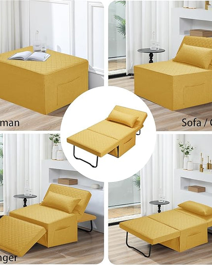 Sofa Bed, 4 in 1 Multi-Function Folding Ottoman Breathable Linen Couch Bed with Adjustable Backrest Modern Convertible Chair for Living Room Apartment Office,Squared-Linen Yellow - LeafyLoom